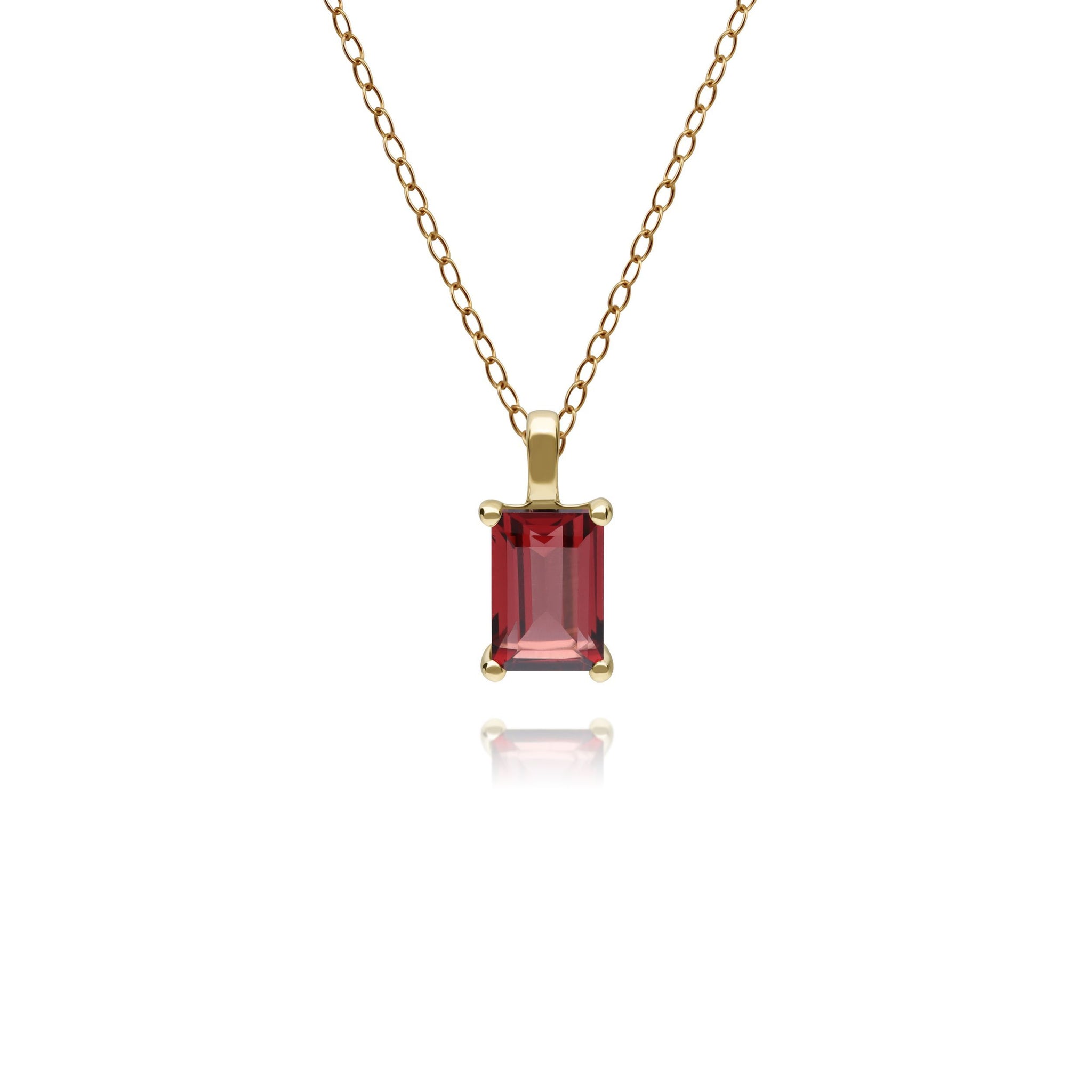 Classic Baguette Garnet Claw Set Pendant in 9ct Yellow Gold