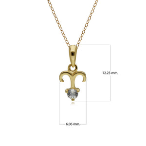 Collana con ciondolo topazio bianco zodiaco Ariete in oro giallo da 9 ct
