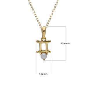Collana di perle con ciondolo zodiaco Gemelli in oro giallo da 9 ct