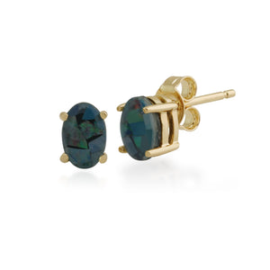 Classic Oval Triplet Opal Claw Set Stud Earrings in 9ct Yellow Gold