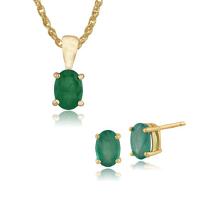 Classic Emerald Single Stone Stud Earrings & Pendant Set Image 1