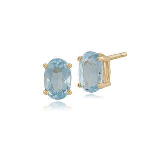 Classic Oval Blue Topaz Stud Earrings in 9ct Yellow Gold 6x4mm