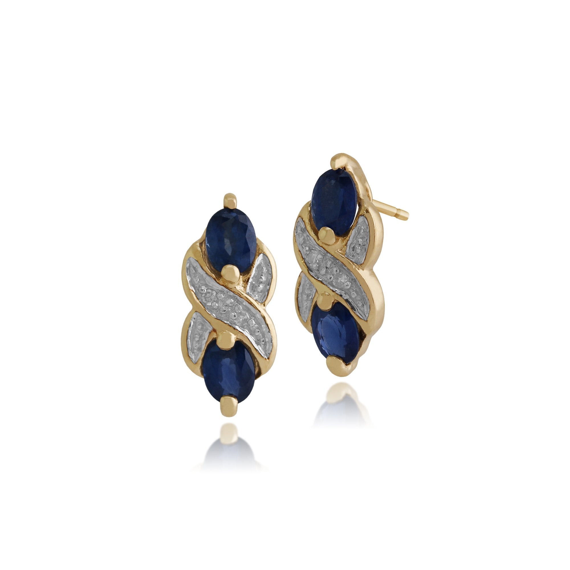 Classic Oval Light Blue Sapphire & Diamond Drop Earrings in 9ct Yellow Gold