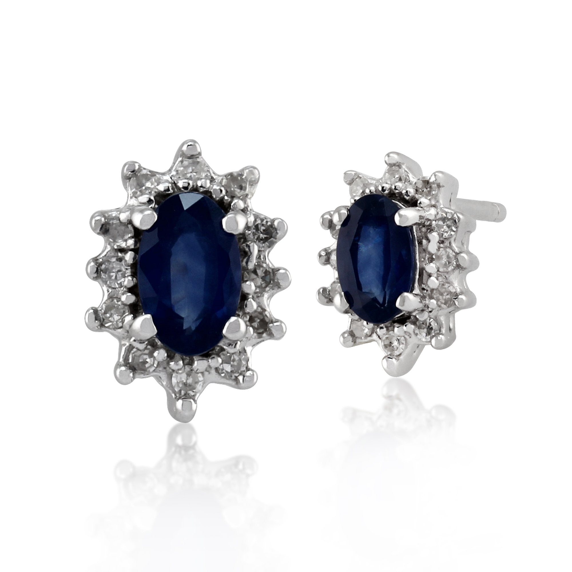 Classic Oval Light Blue Sapphire & Diamond Cluster Stud Earrings in 9ct White Gold