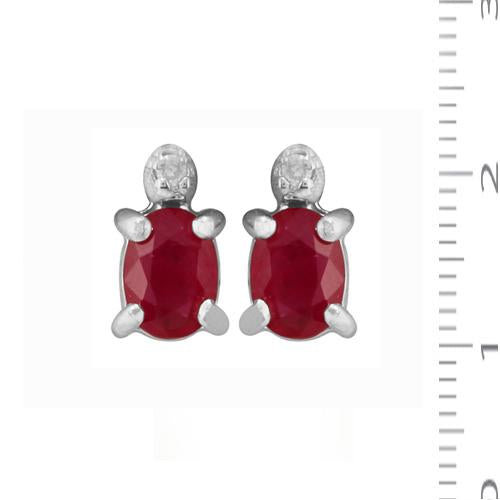Classic Oval Ruby & Diamond Stud Earrings in 9ct White Gold