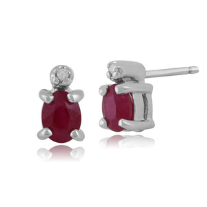 Classic Oval Ruby & Diamond Stud Earrings in 9ct White Gold