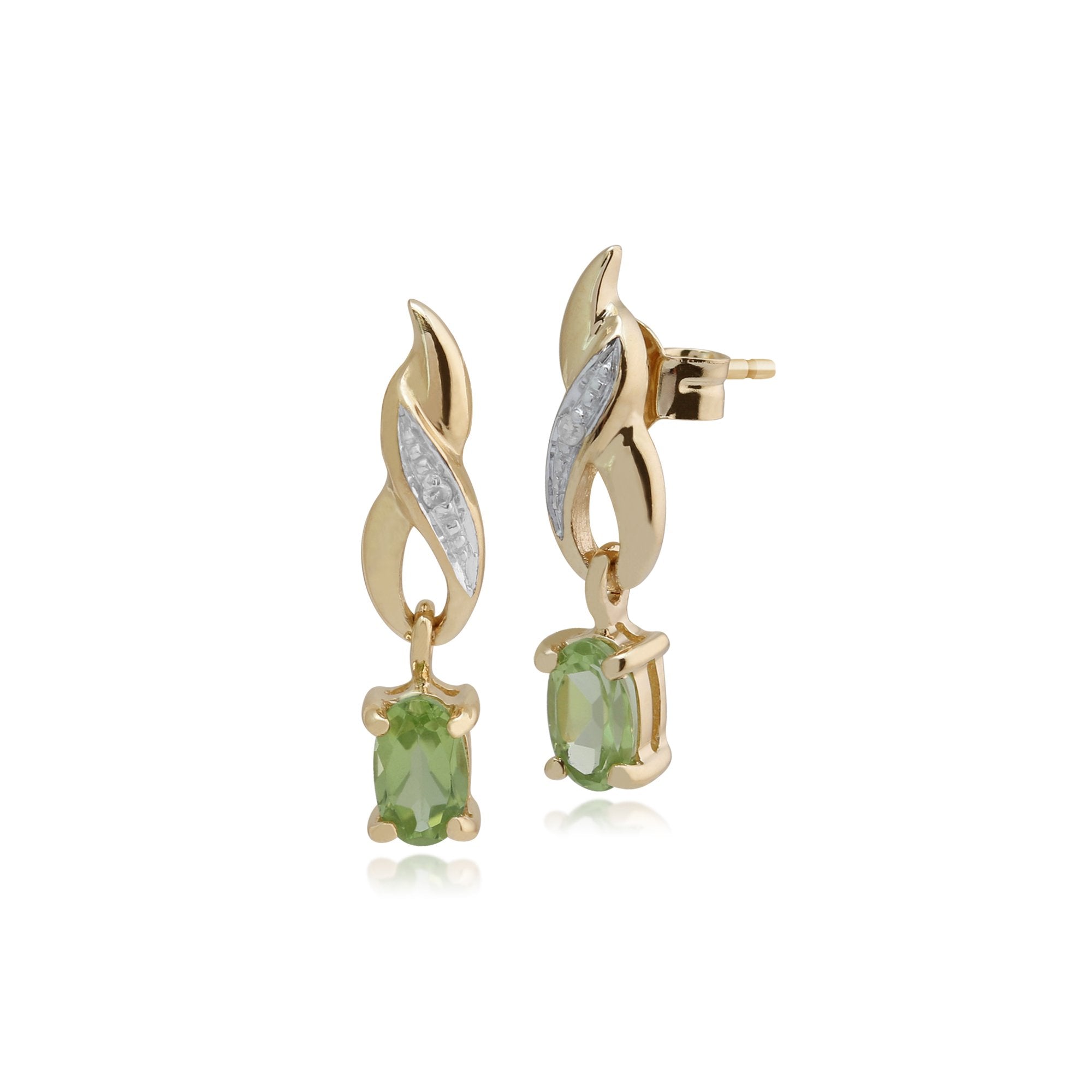 Classic Oval Peridot & Diamond Twist Drop Earrings in 9ct Yellow Gold