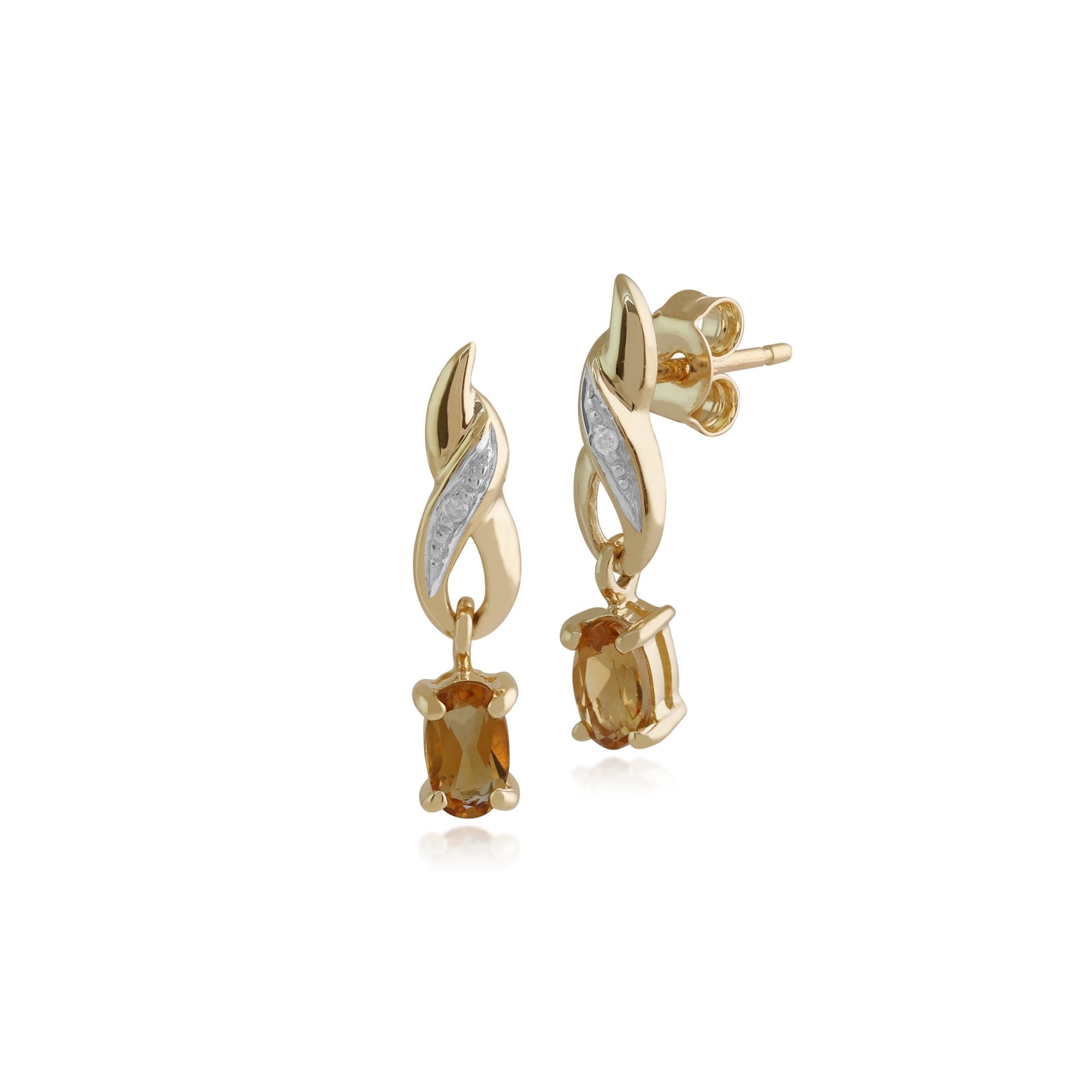 Classic Oval Citrine & Diamond Twist Drop Earrings in 9ct Yellow Gold