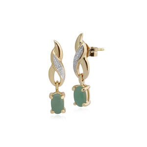 Classic Oval Jade & Diamond Twist Drop Earrings in 9ct Yellow Gold