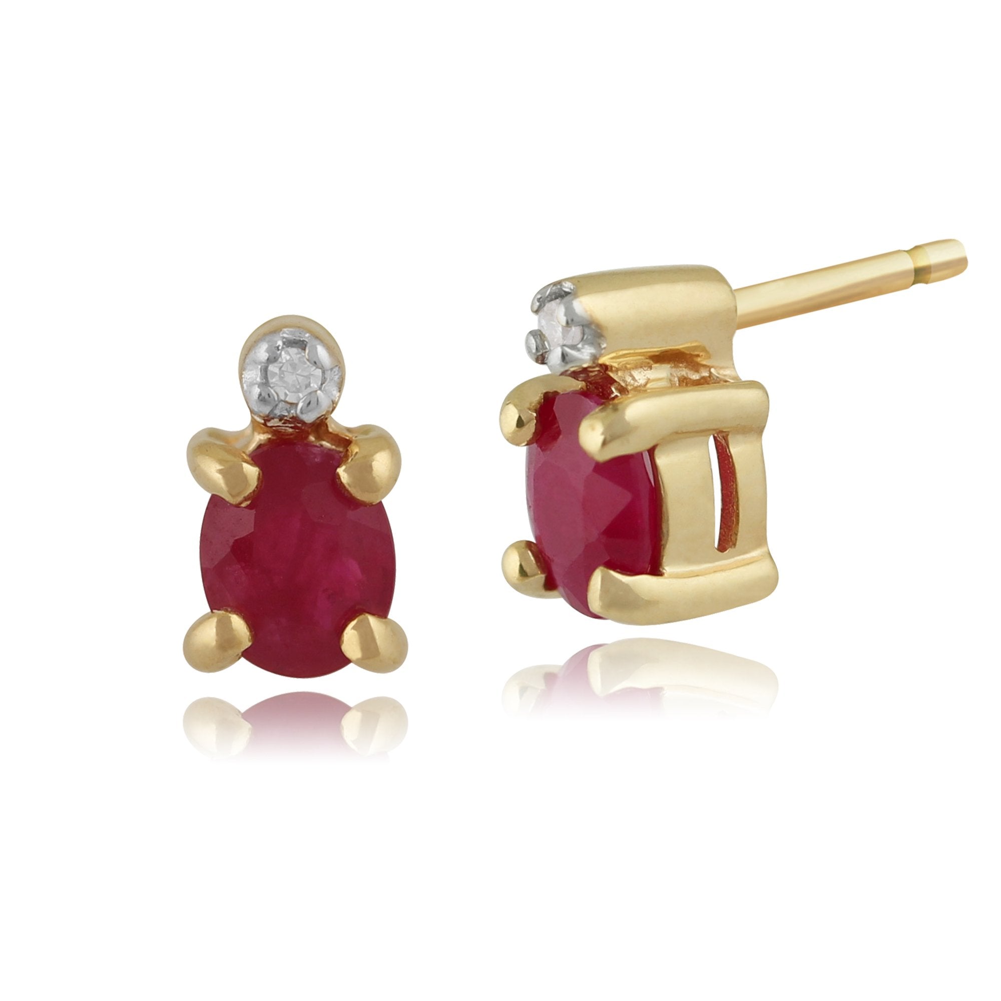 Classic Oval Ruby & Diamond Stud Earrings in 9ct Yellow Gold 3.5mm