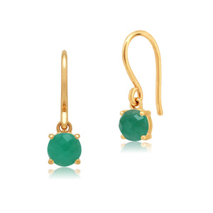 Classic Round Emerald Checkerboard Drop Earrings in 9ct Yellow Gold