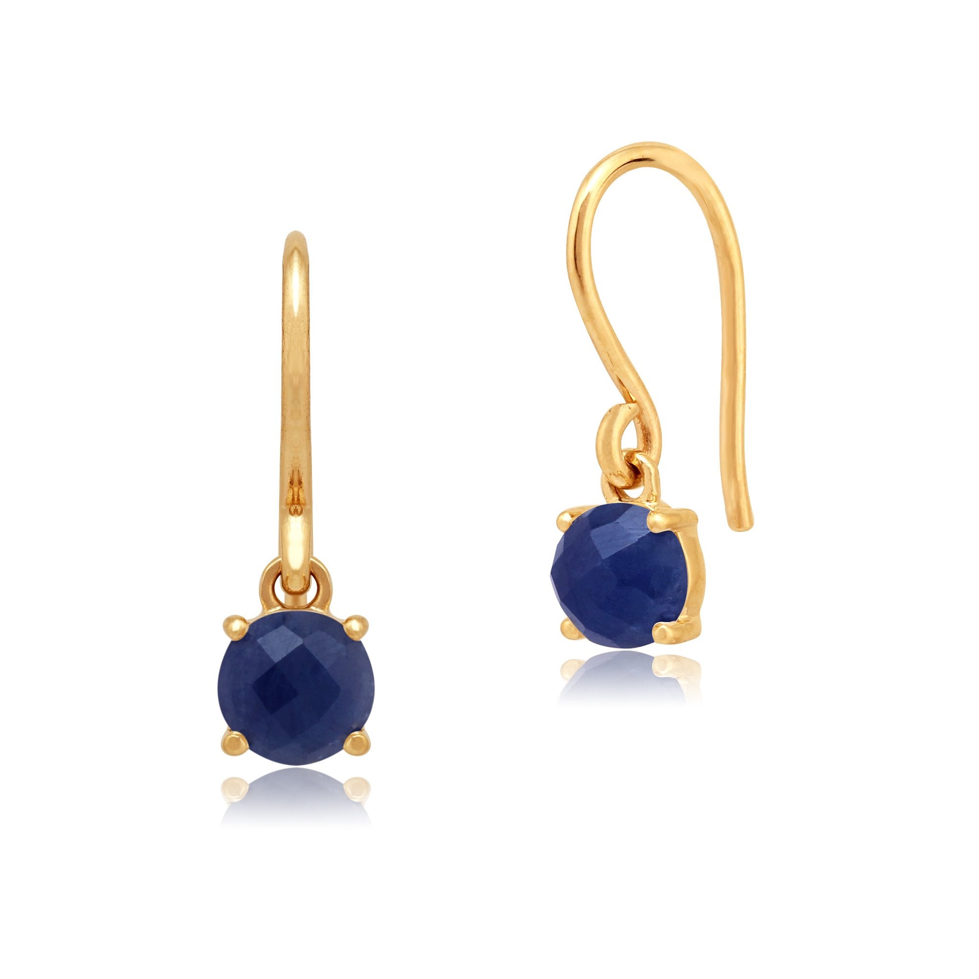 Classic Round Sapphire Checkerboard Drop Earrings in 9ct Yellow Gold