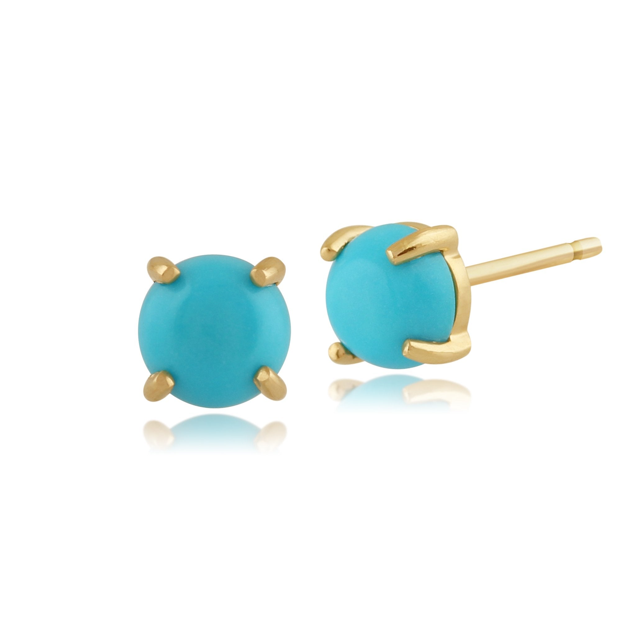 Classic Round Turquoise Cabochon Stud Earrings in 9ct Yellow Gold