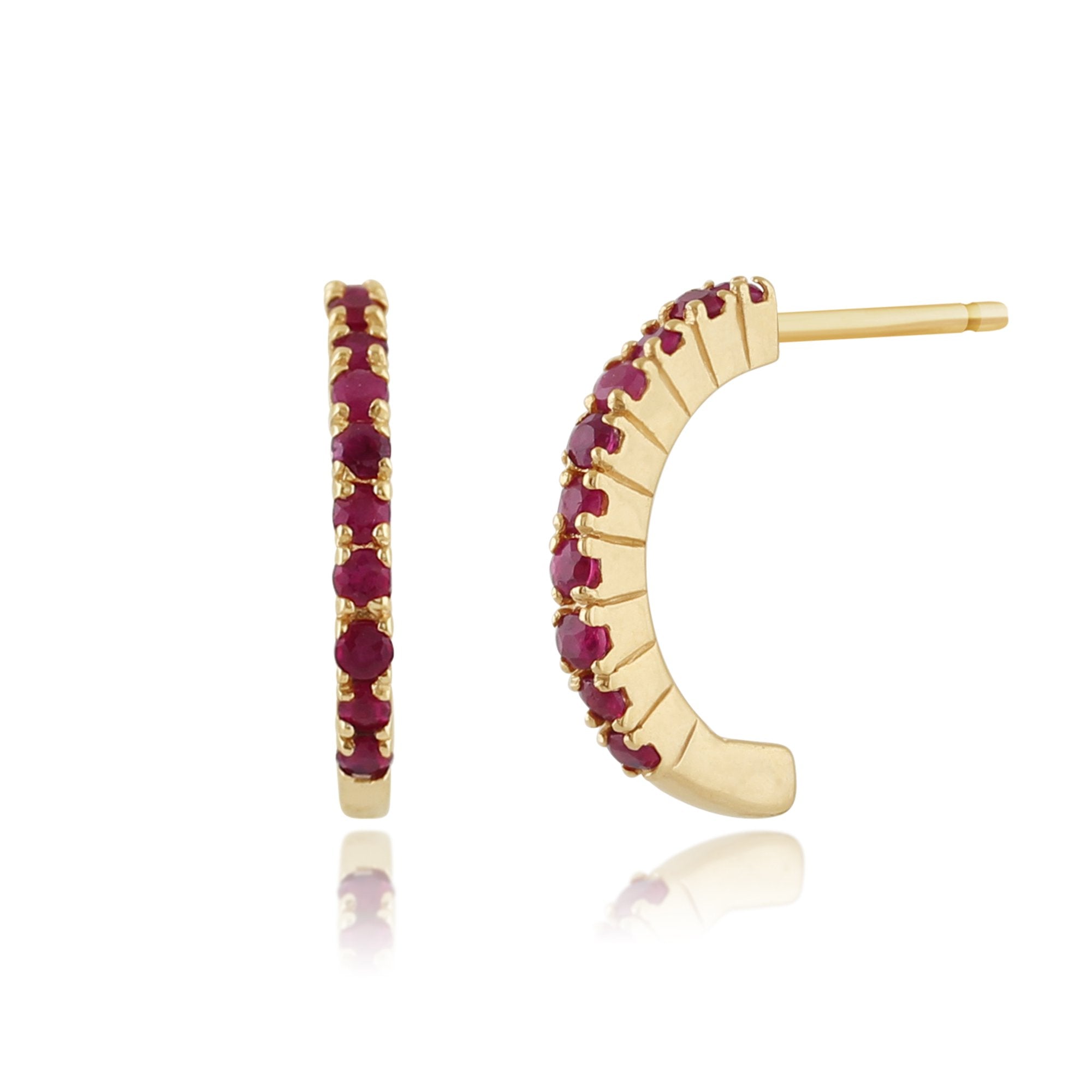 Classic Round Ruby Half Hoop Style Earrings in 9ct Yellow Gold