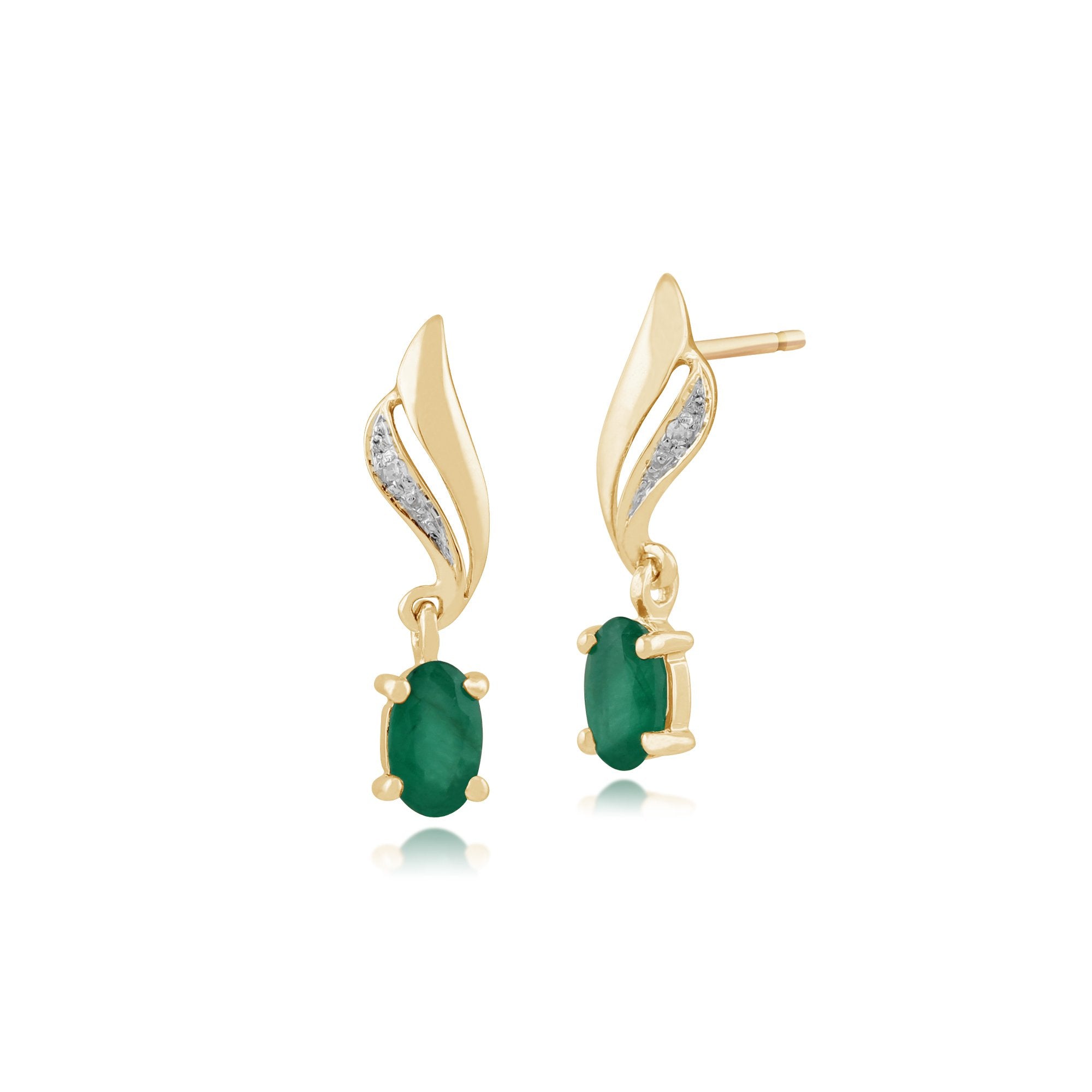 Classic Oval Emerald & Diamond Drop Earrings in 9ct Yellow Gold