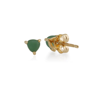 Classic Trillion Green Jade Three Claw Set Triangle Stud Earrings in 9ct Yellow Gold