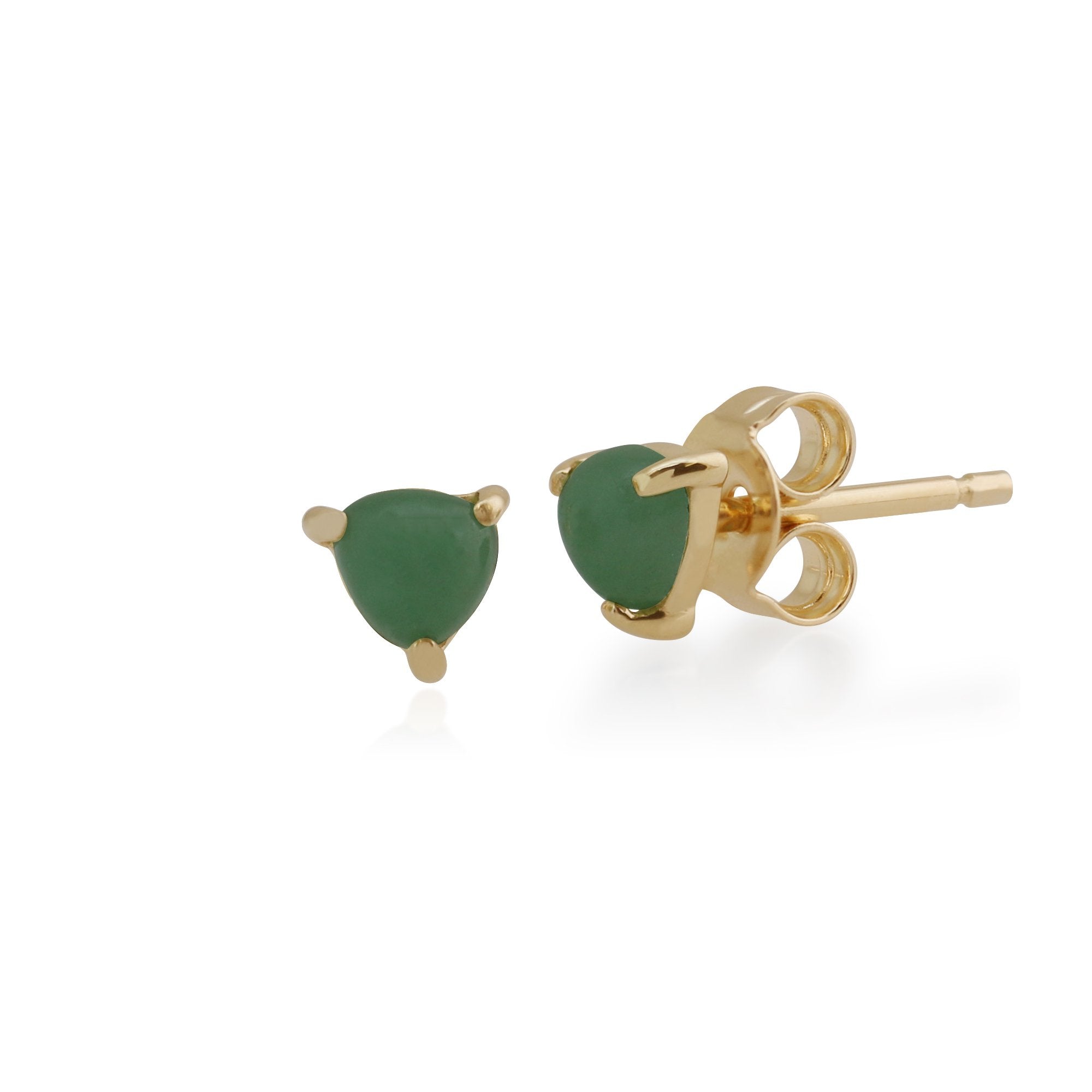 Classic Trillion Green Jade Three Claw Set Triangle Stud Earrings in 9ct Yellow Gold