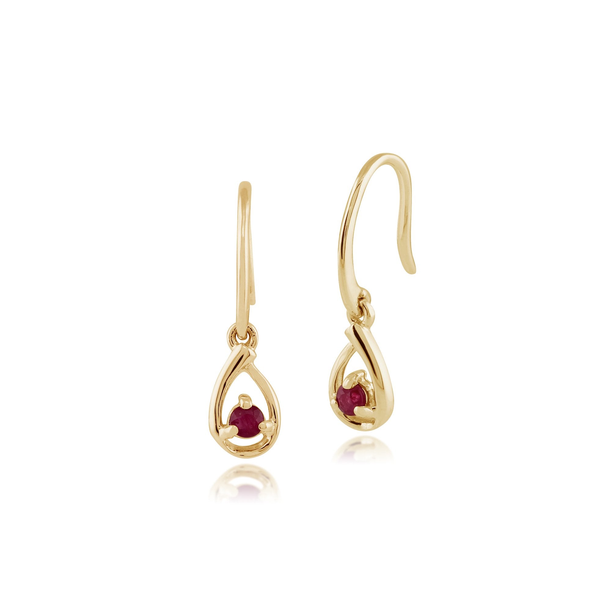 Classic Round Ruby Drop Earrings in 9ct Yellow Gold