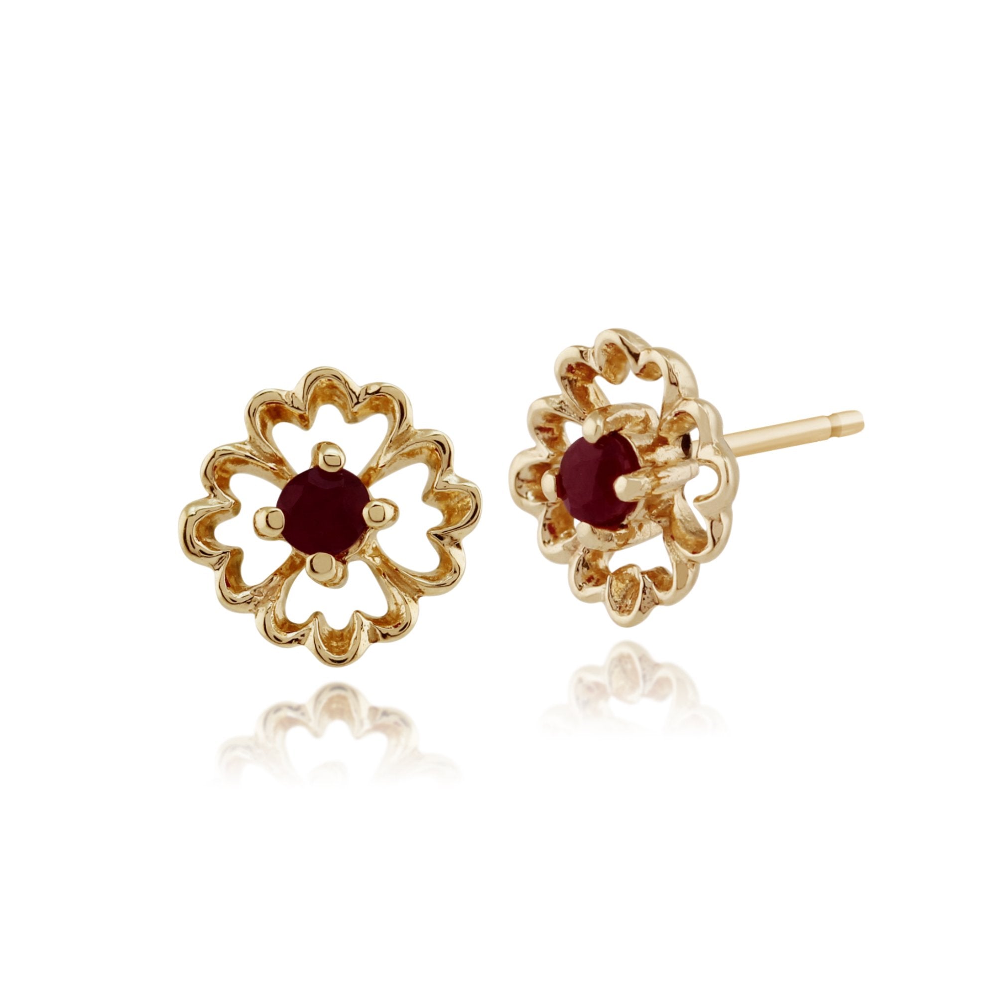 Floral Ruby Stud Earrings & Pendant Set Image 2