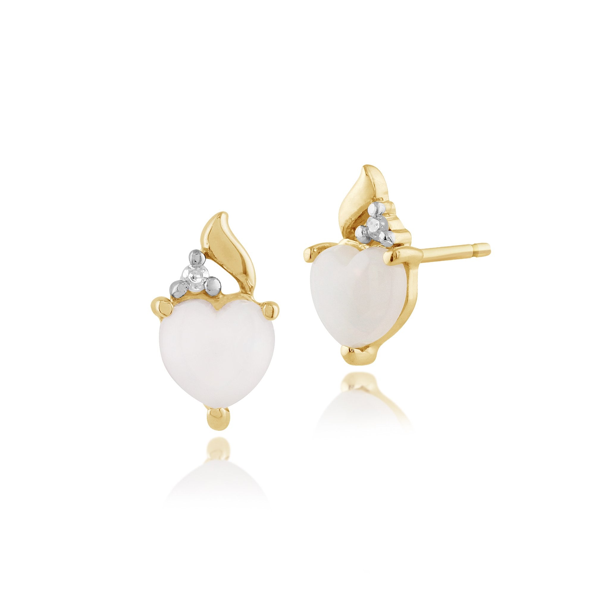 Classic Heart Opal & Diamond Stud Earrings in 9ct Yellow Gold