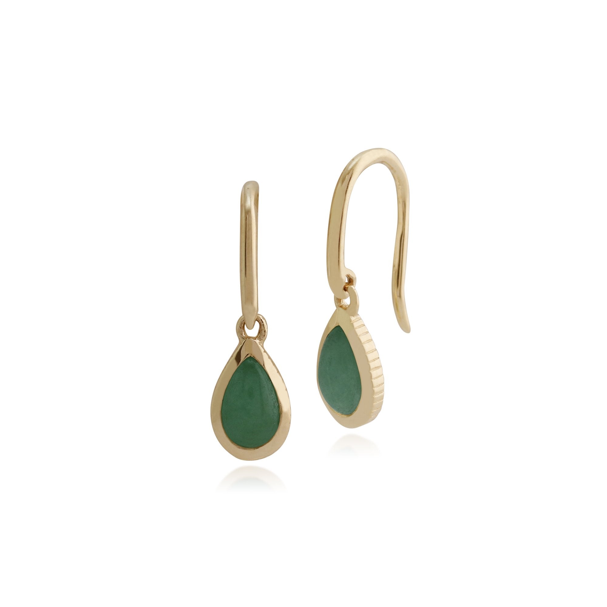 Classic Green Jade Bezel Set Drop Earrings in 9ct Yellow Gold