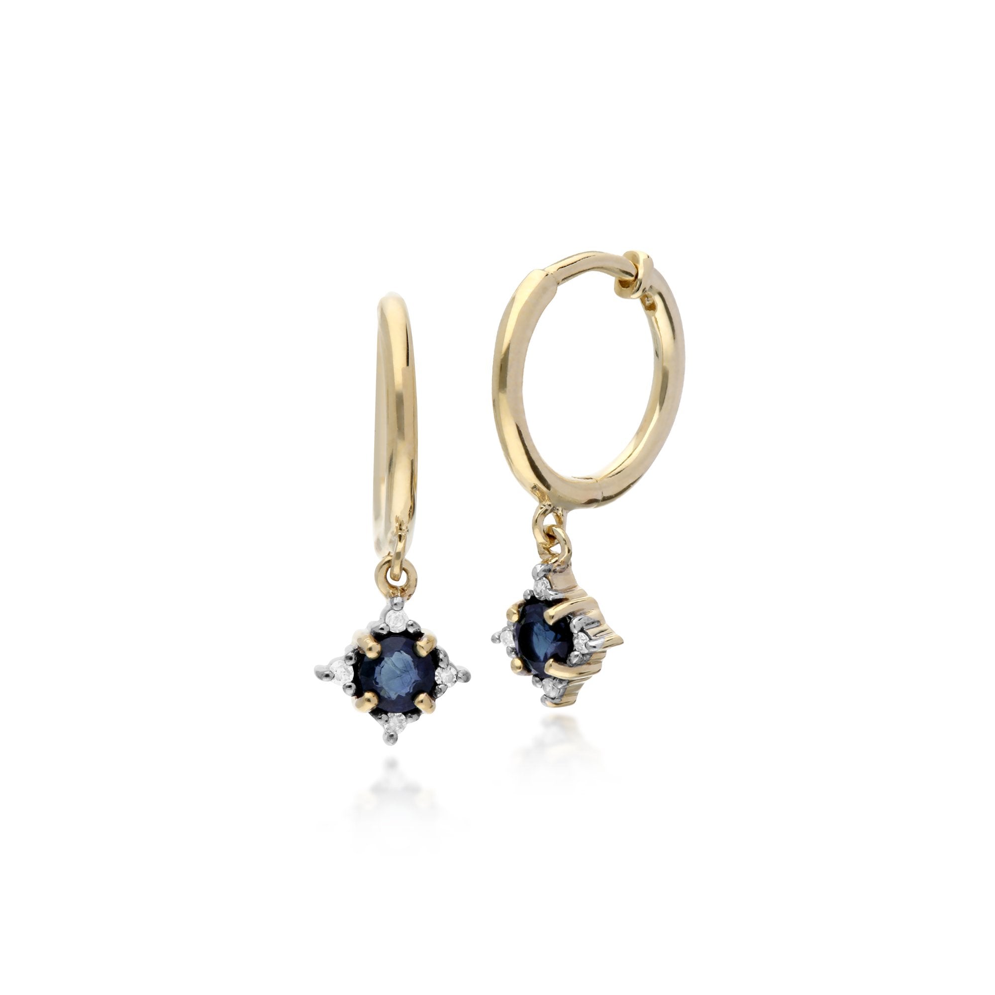 Classic Round Sapphire & Diamond Hinged Hoop Earrings in 9ct Yellow Gold