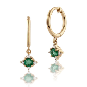 Classic Round Emerald & Diamond Hoop Earrings in 9ct Yellow Gold