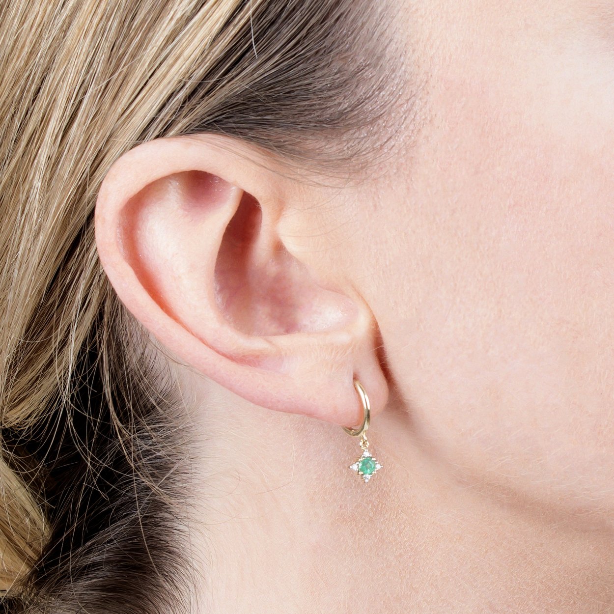 Classic Round Emerald & Diamond Hoop Earrings in 9ct Yellow Gold