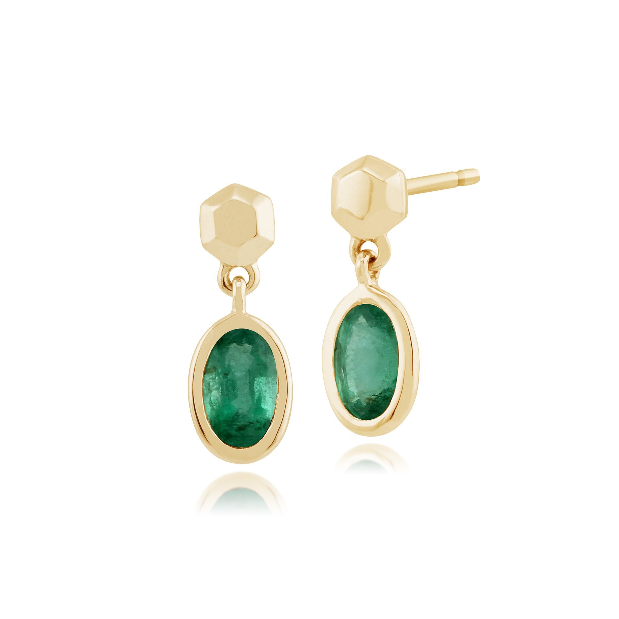 Classic Oval Emerald Bezel Set Drop Earrings in 9ct Yellow Gold
