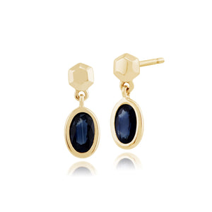 Classic Oval Sapphire Bezel Set Drop Earrings in 9ct Yellow Gold