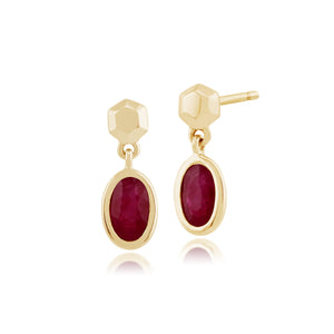 Classic Oval Ruby Bezel Set Drop Earrings in 9ct Yellow Gold