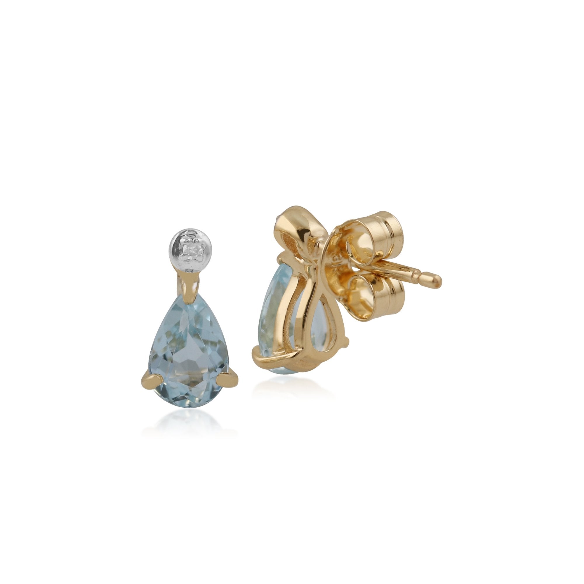 Classic Pear Blue Topaz & Diamond Drop Earrings in 9ct Yellow Gold