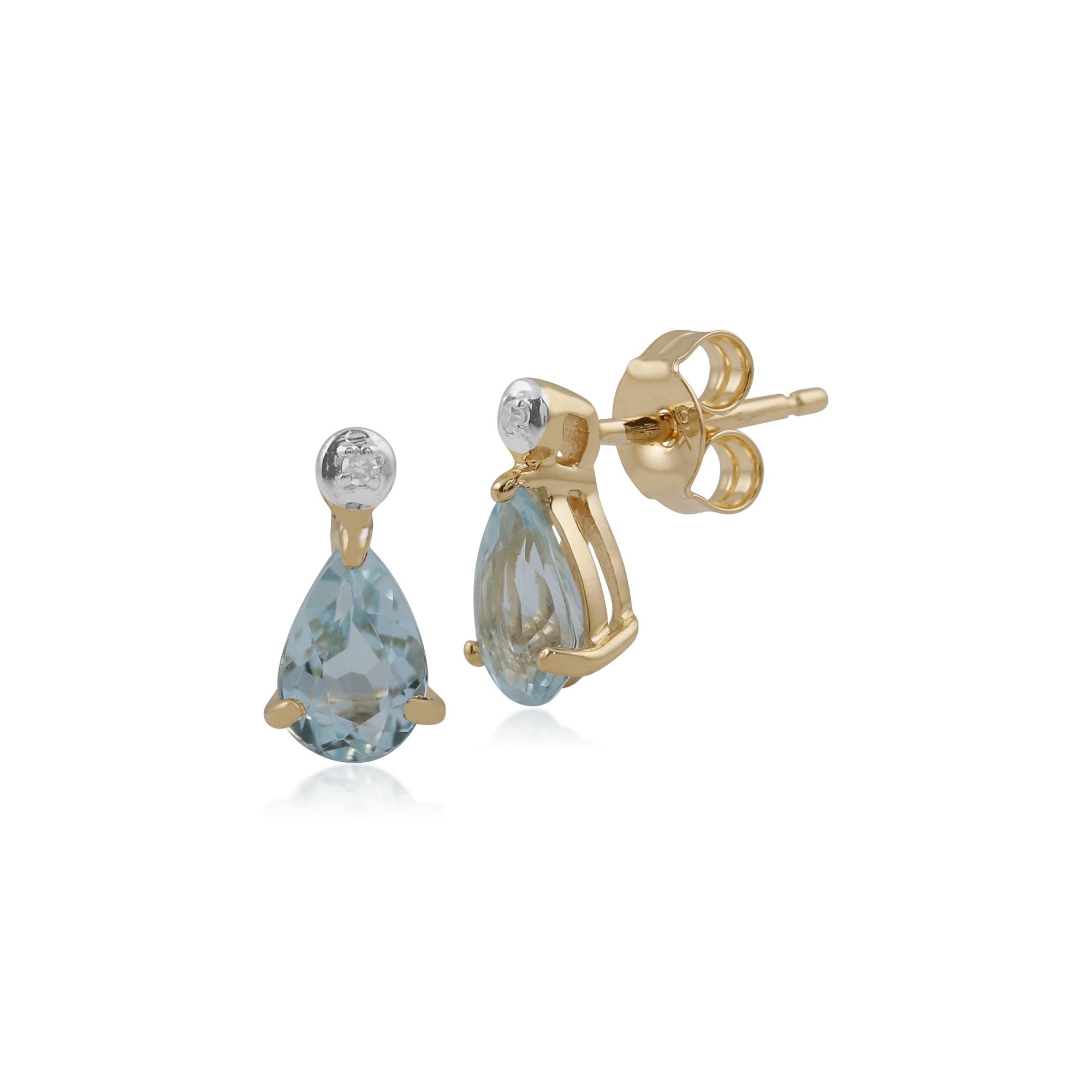 Classic Pear Blue Topaz & Diamond Drop Earrings in 9ct Yellow Gold