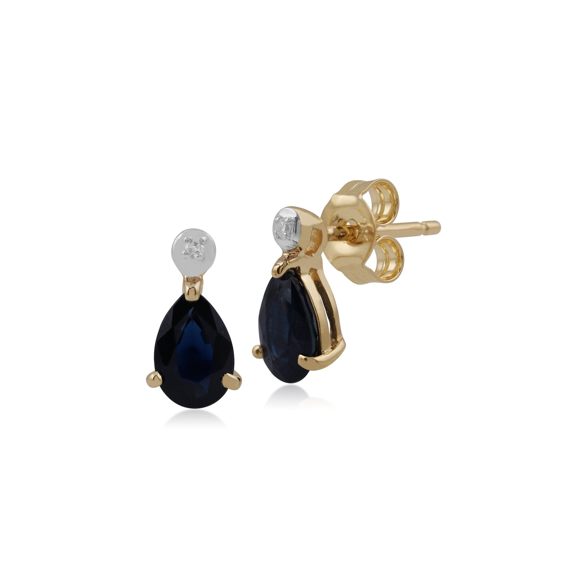 Classic Pear Sapphire & Diamond Drop Earrings in 9ct Yellow Gold