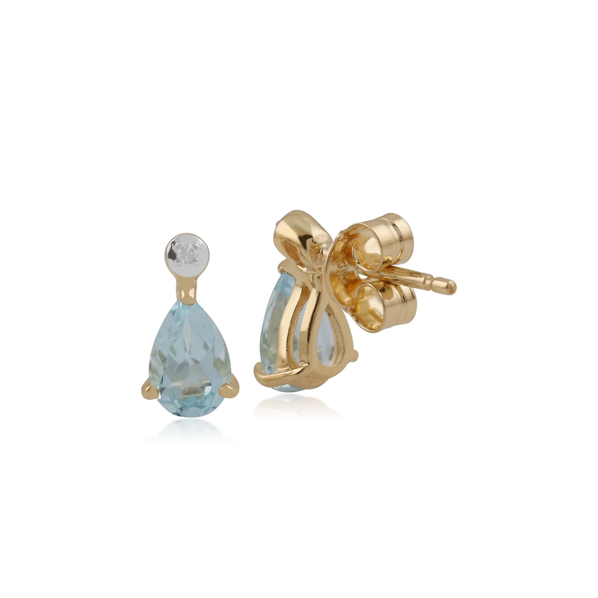 Classic Pear Aquamarine & Diamond Drop Earrings in 9ct Yellow Gold