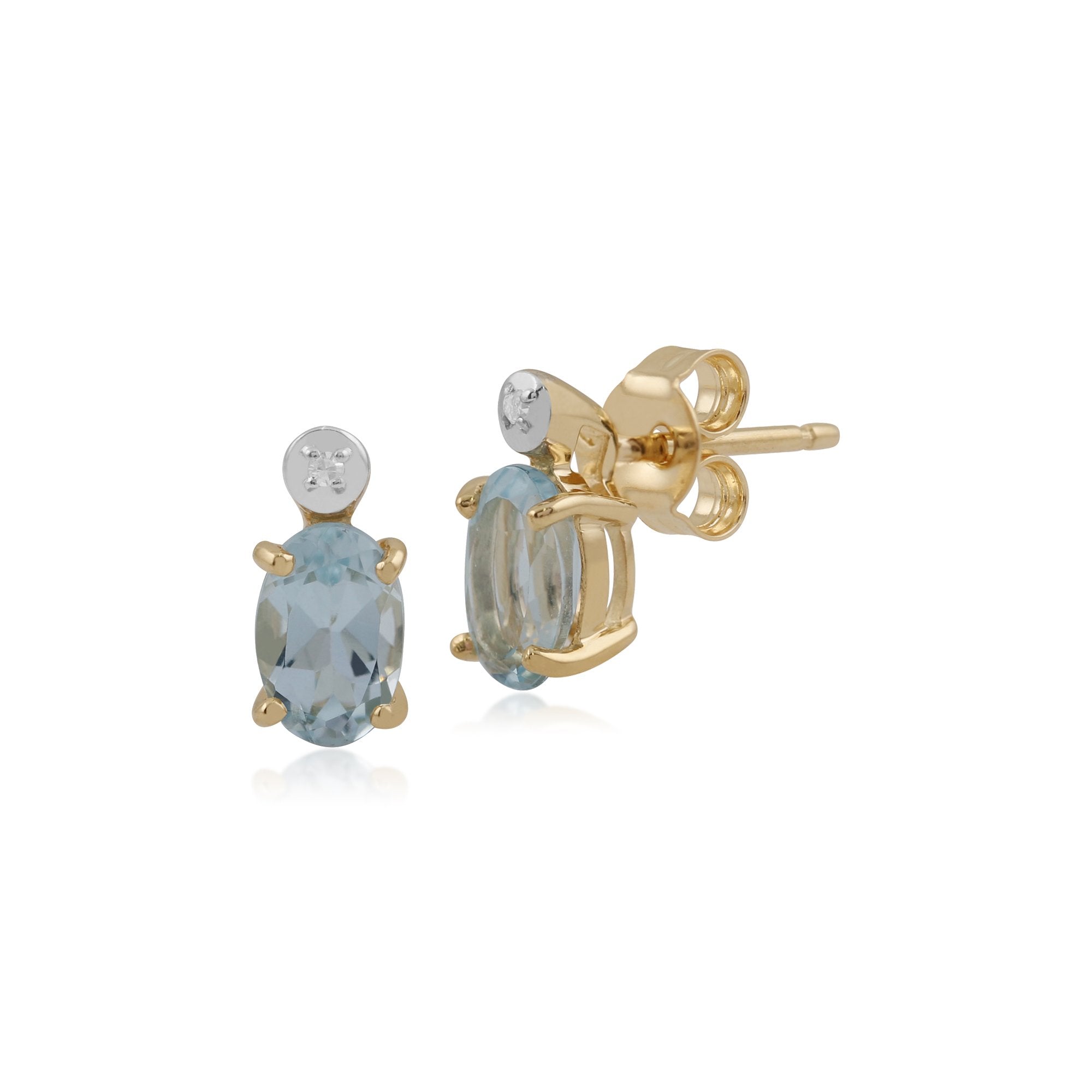 Classic Oval Aquamarine & Diamond Stud Earrings in 9ct Yellow Gold