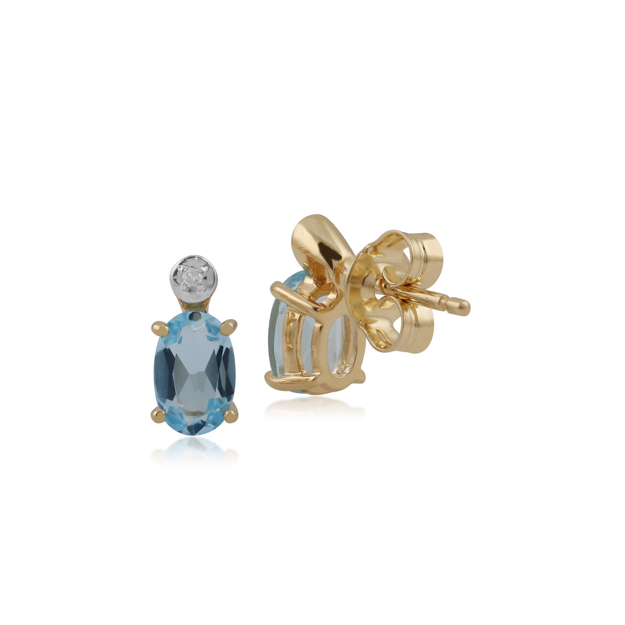 Classic Oval Blue Topaz & Diamond Stud Earrings in 9ct Yellow Gold