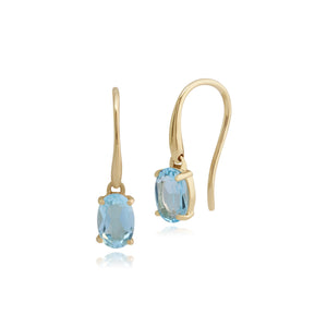 Classic Oval Blue Topaz Claw Set Drop Earrings in 9ct Yellow Gold