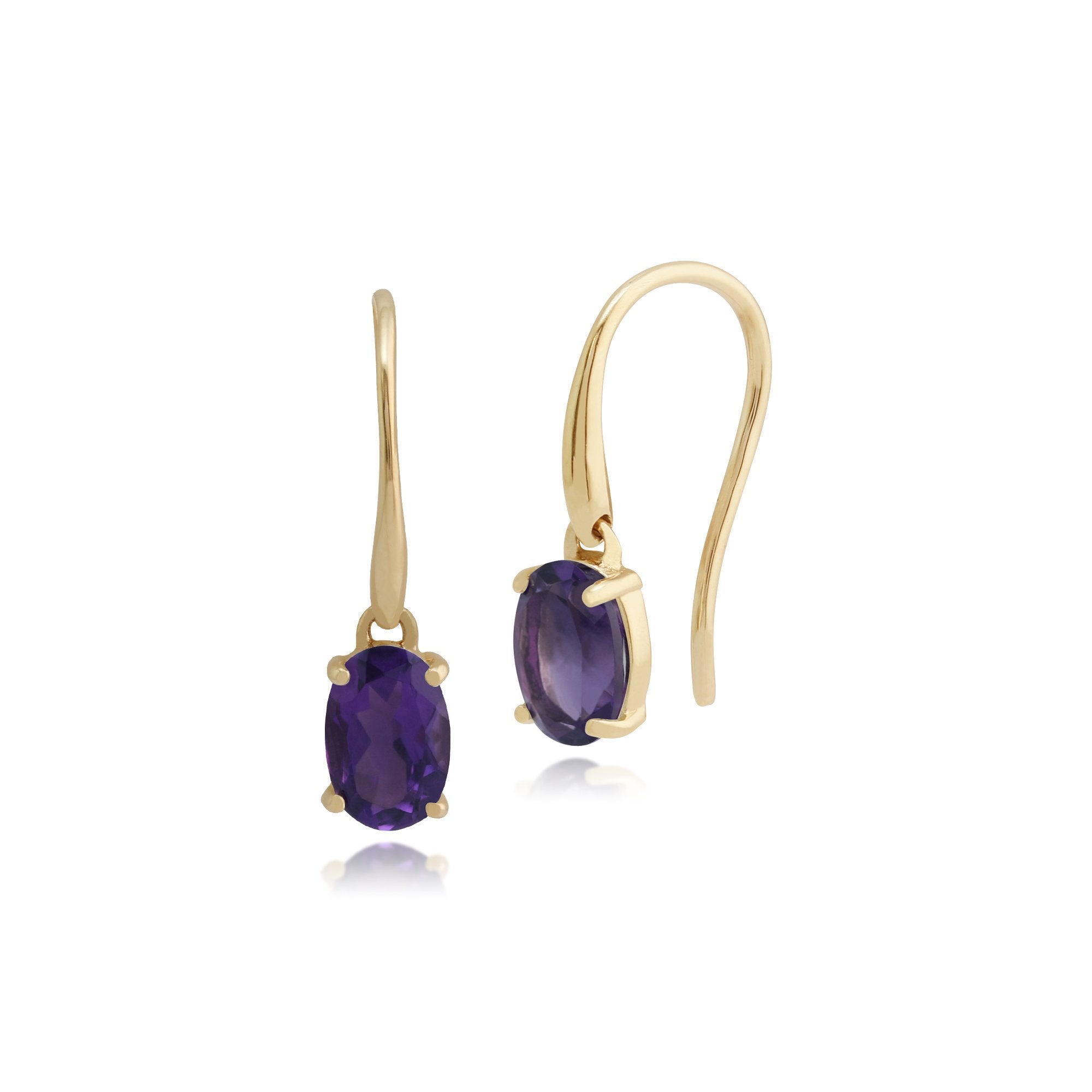 Classic Oval Amethyst Claw Set Drop Earrings in 9ct Yellow Gold
