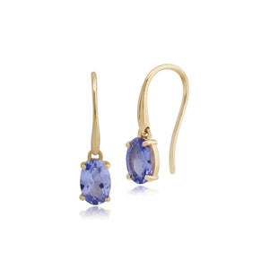 Classic Oval Tanzanite Claw Set Drop Earrings in 9ct Yellow Gold