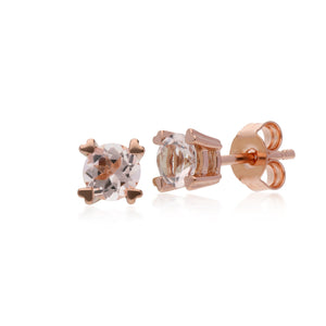Classic Round Morganite Heart Claw Set Stud Earrings in 9ct Rose Gold