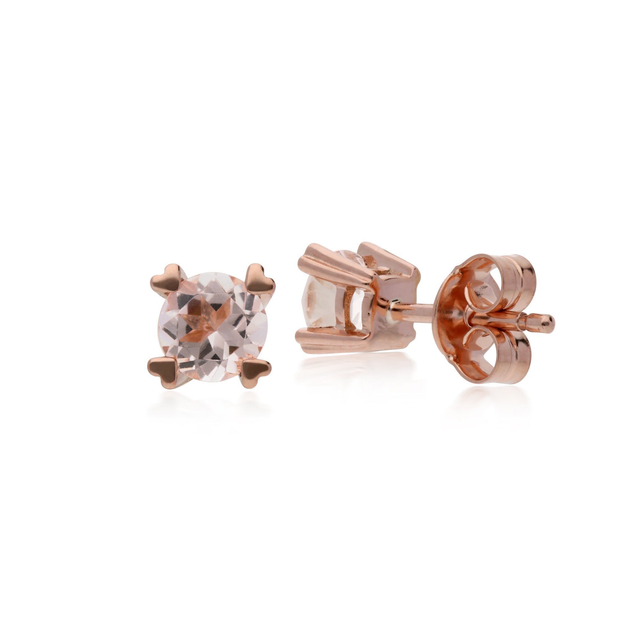 Classic Round Morganite Heart Claw Set Stud Earrings in 9ct Rose Gold