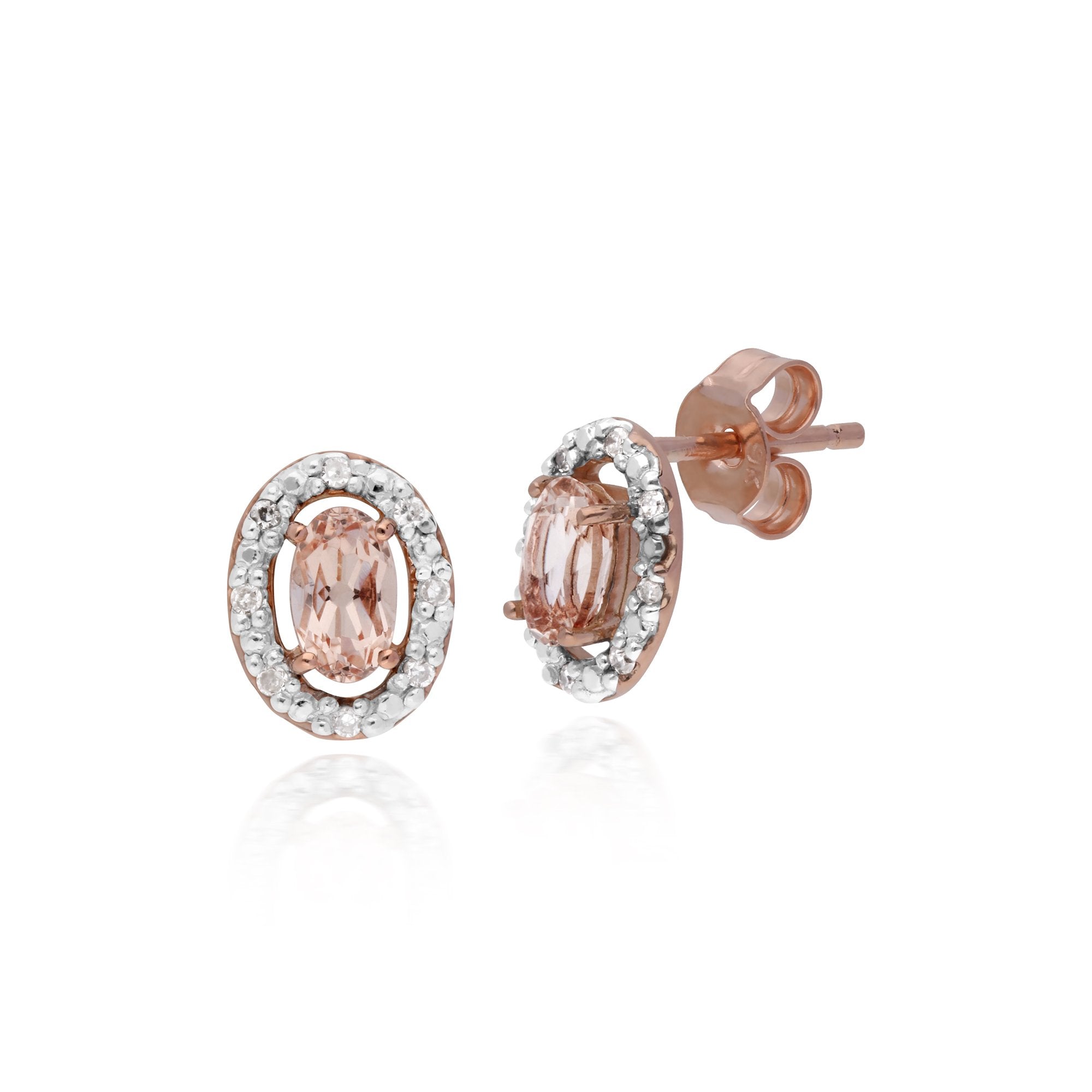 Classic Oval Morganite & Diamond Halo Stud Earrings in 9ct Rose Gold