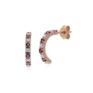 Gemondo 9ct Rose Gold Amethyst & Diamond Half Hoop Style Earrings