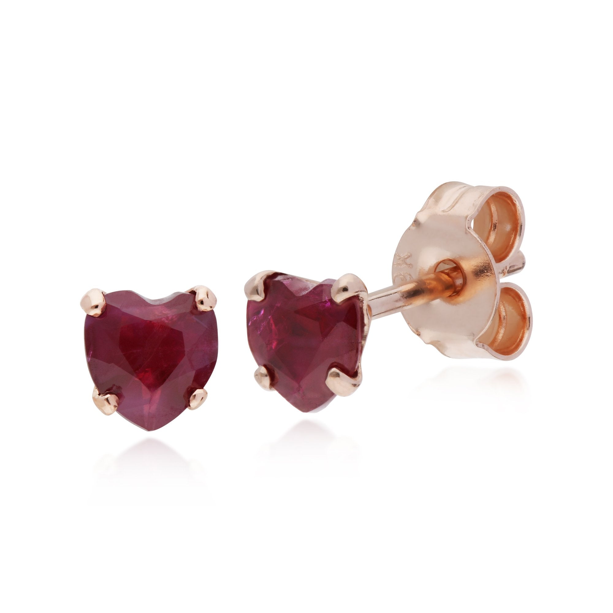 Classic Heart Ruby Single Stone Heart Stud Earrings in 9ct Rose Gold