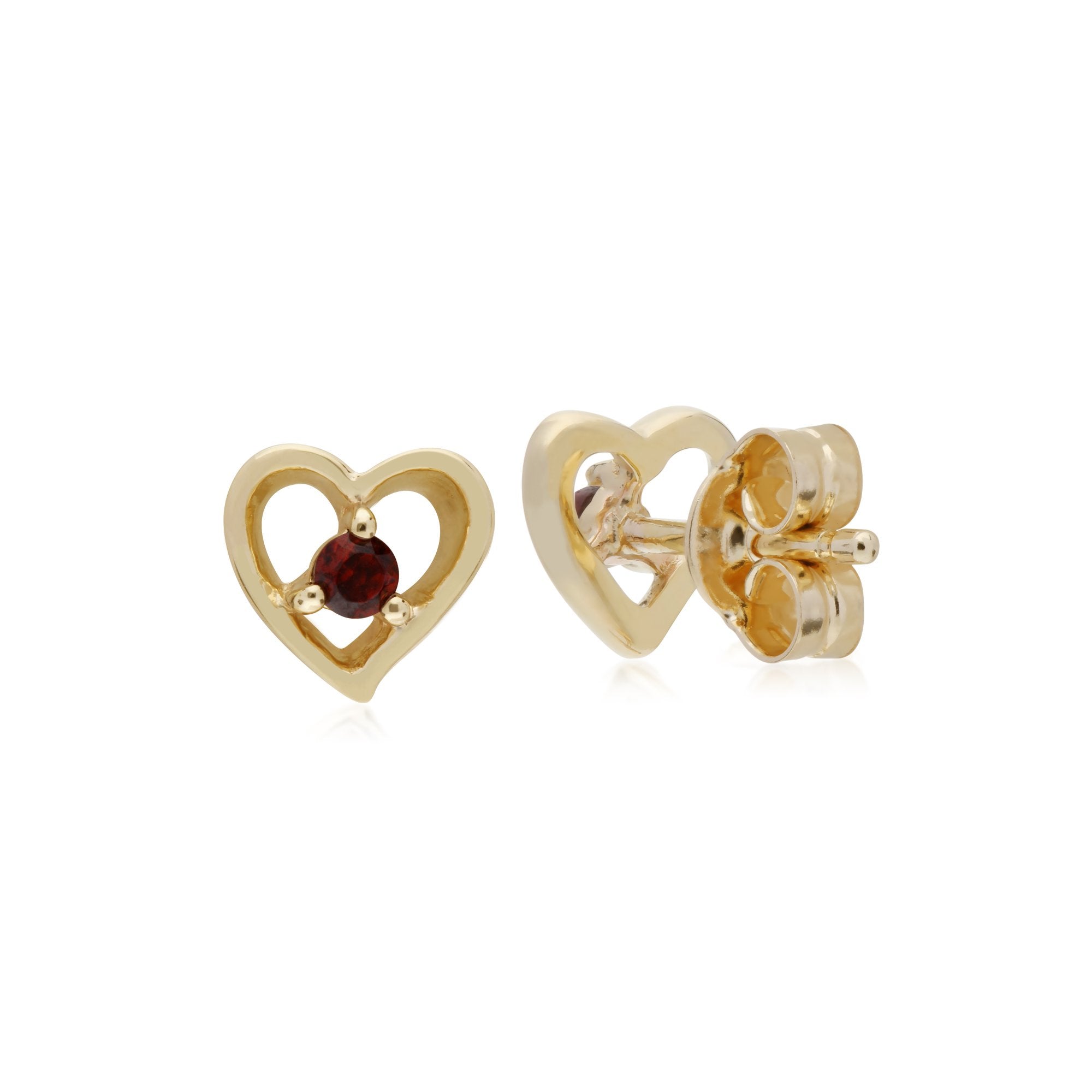 Gemondo 9ct Yellow Gold Garnet Single Stone Heart Stud Earrings