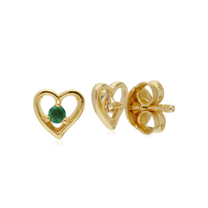 Gemondo 9ct Yellow Gold Emerald Single Stone Heart Stud Earrings