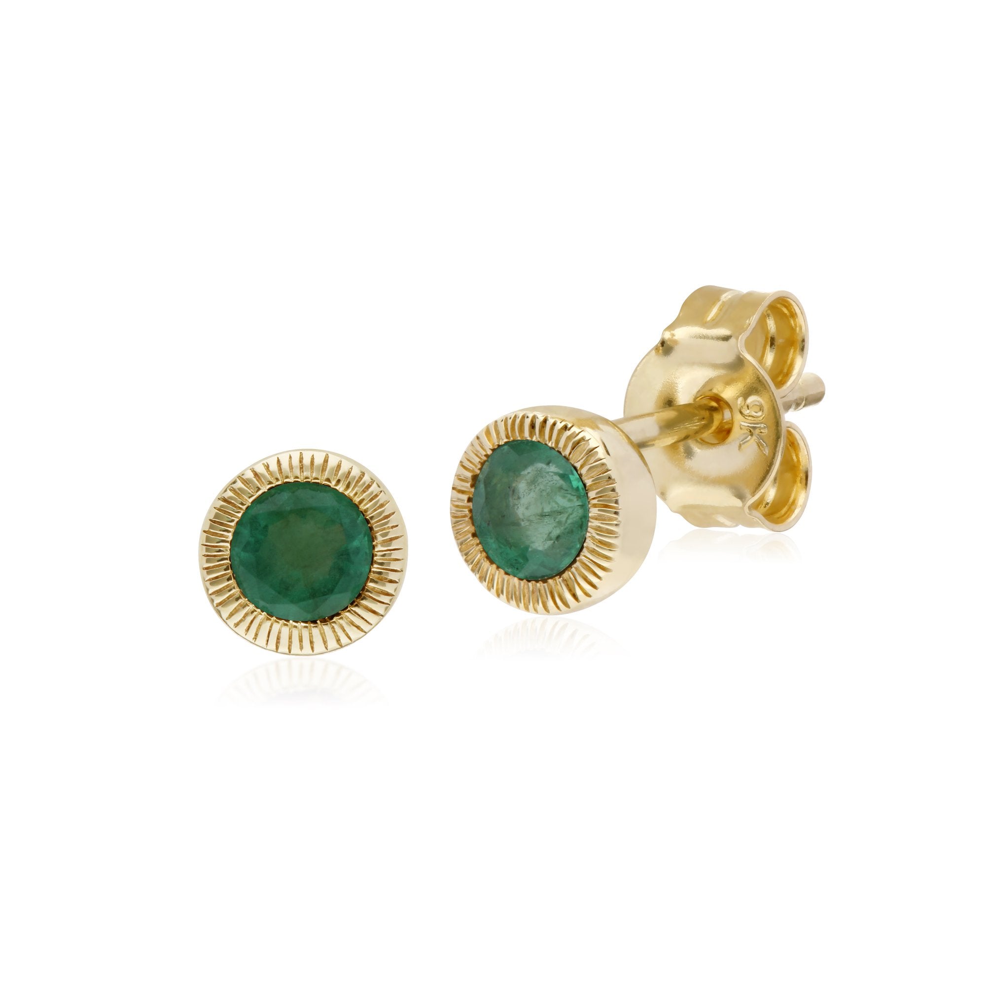 Gemondo 9ct Yellow Gold Emerald Round Milgrain Stud Earrings