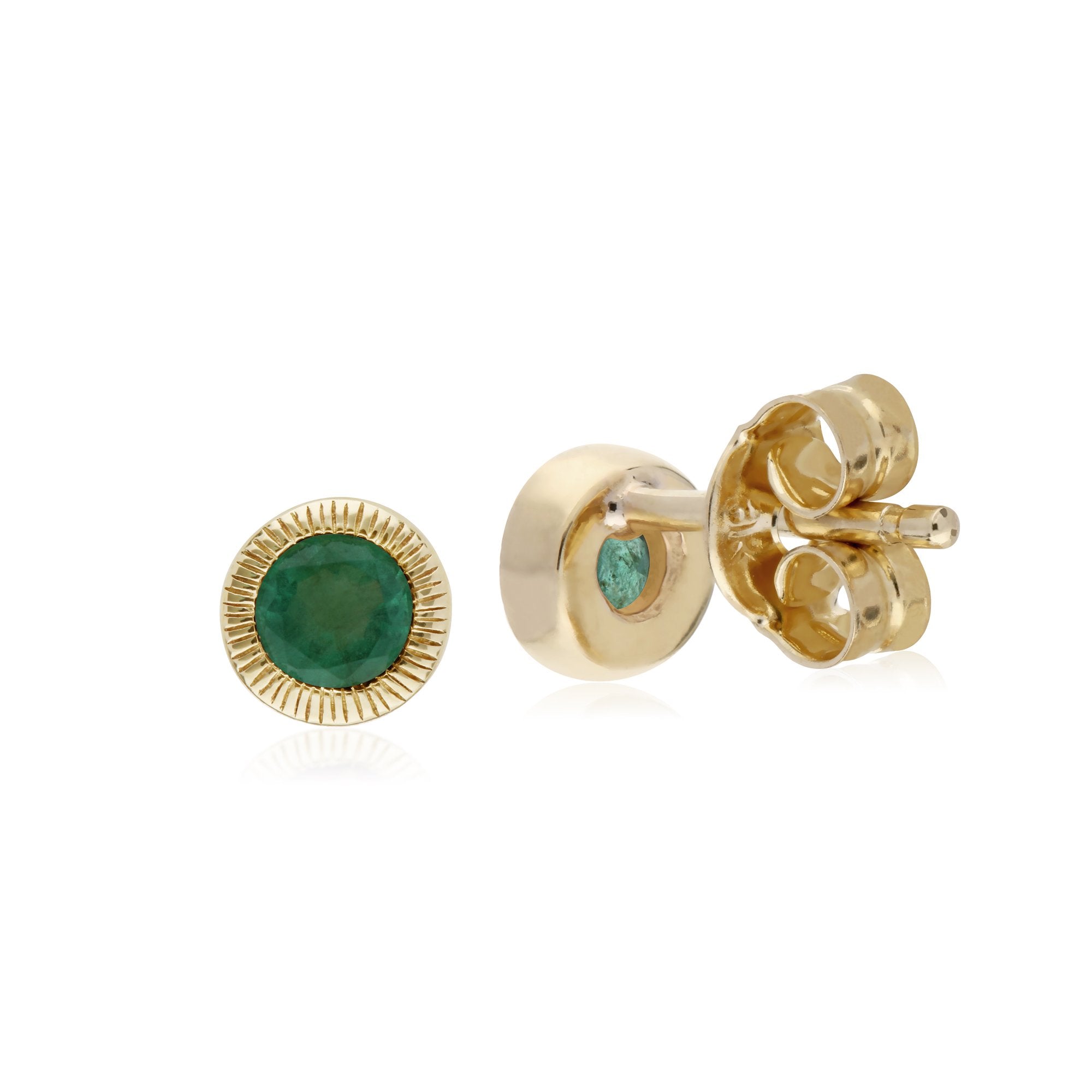 Gemondo 9ct Yellow Gold Emerald Round Milgrain Stud Earrings