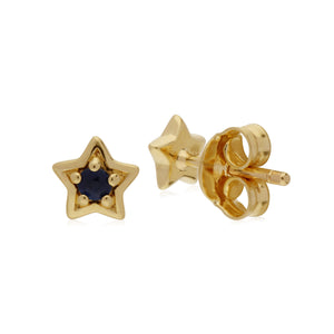 Classic Single Stone Round Sapphire Star Stud Earrings in 9ct Yellow Gold Back